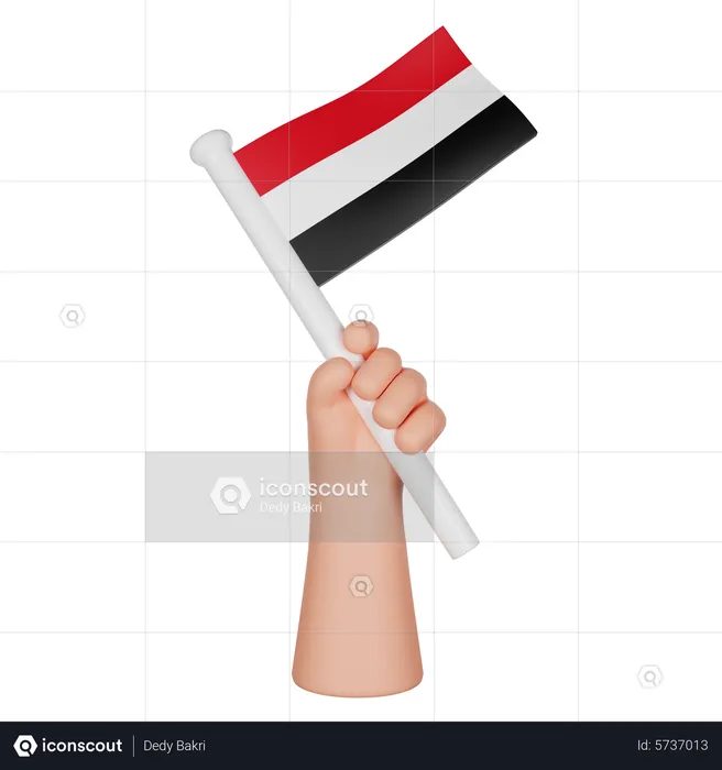 Hand Holding a Flag of Yemen Flag 3D Icon
