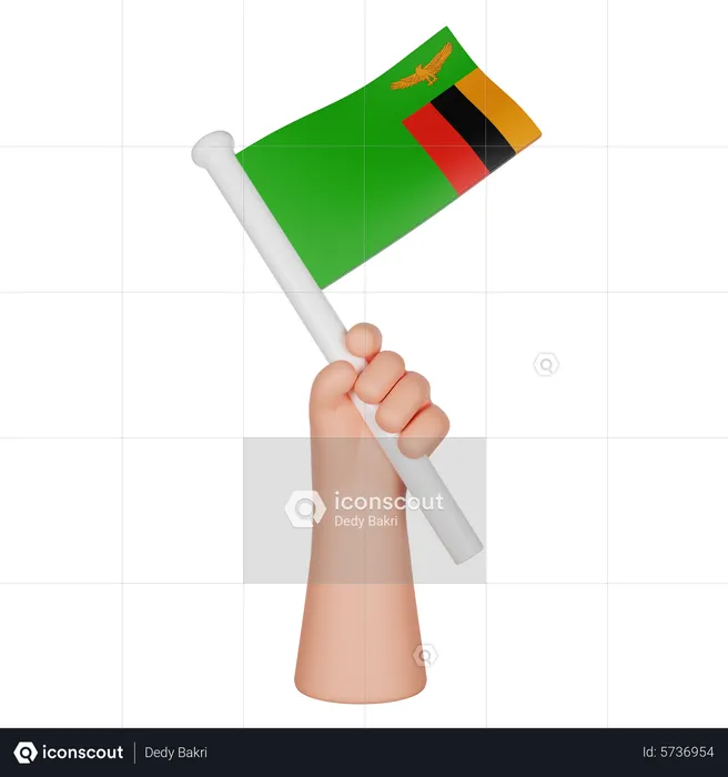 Hand Holding A Flag Of Zambia Flag 3D Icon