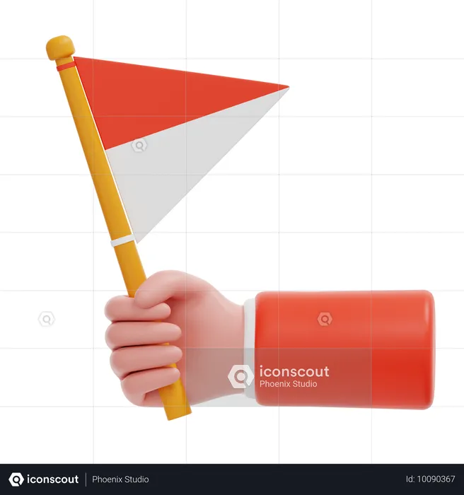 Hand Holding a Triangular Indonesian Flag  3D Icon