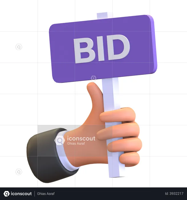 Hand holding auction bid board  3D Illustration