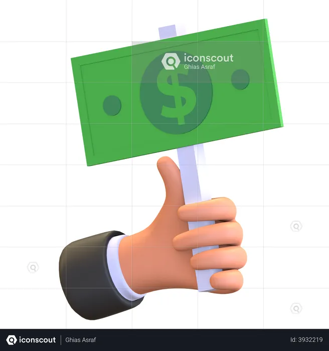 Hand holding auction money board  3D Illustration