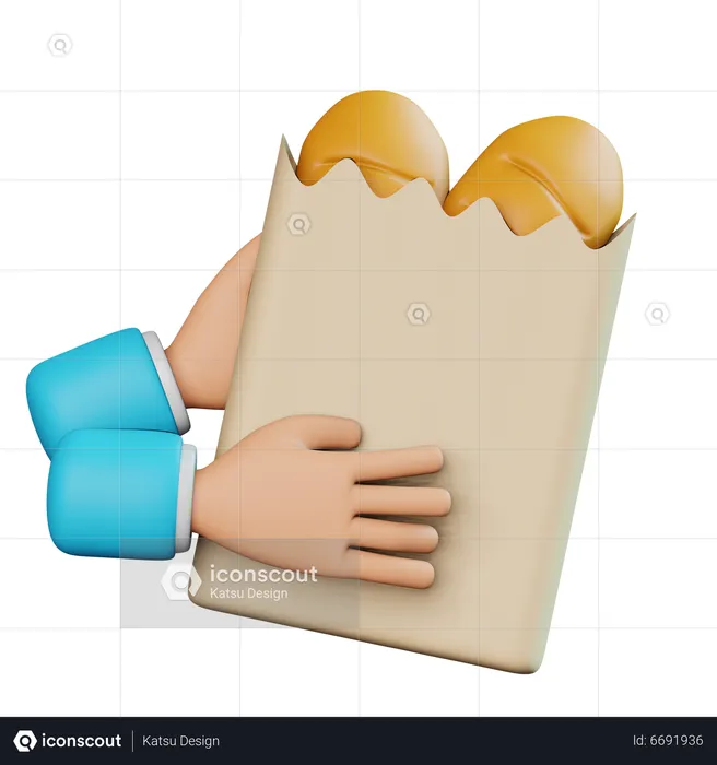 Hand Holding Bread Bag  3D Icon