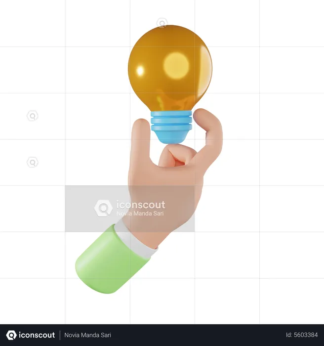 Hand Holding Bulb  3D Icon