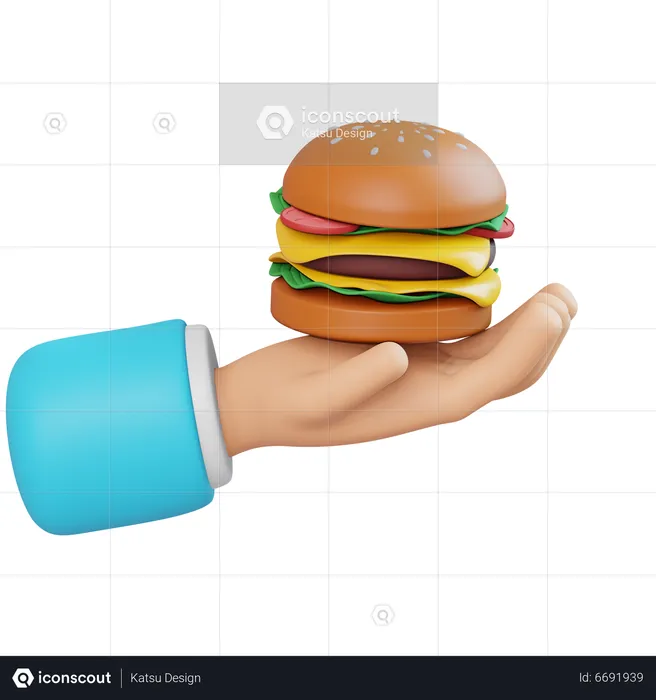 Hand Holding Burger  3D Icon