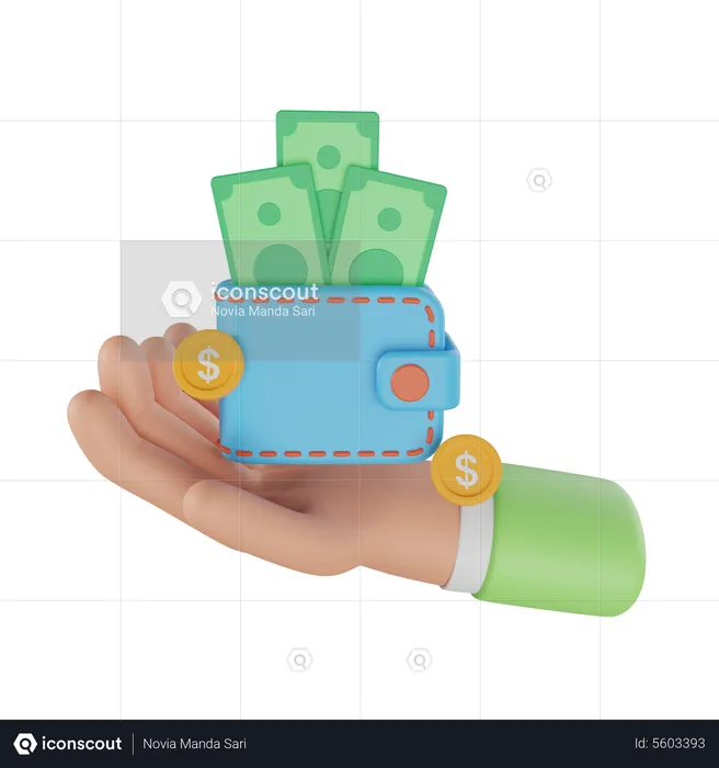 Hand Holding Cash Wallet  3D Icon