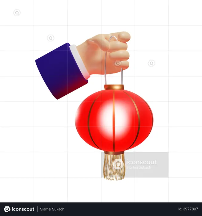 Hand holding chinese lantern  3D Illustration