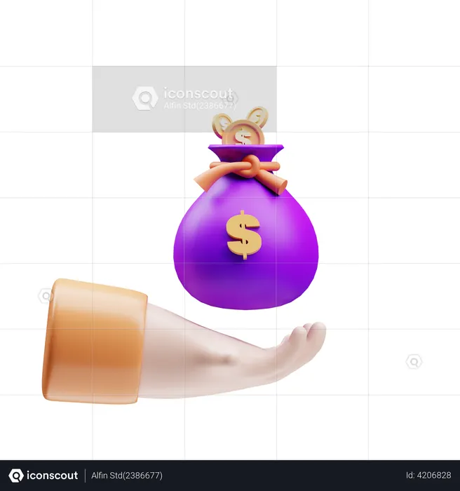 Hand holding coin bag  3D Illustration