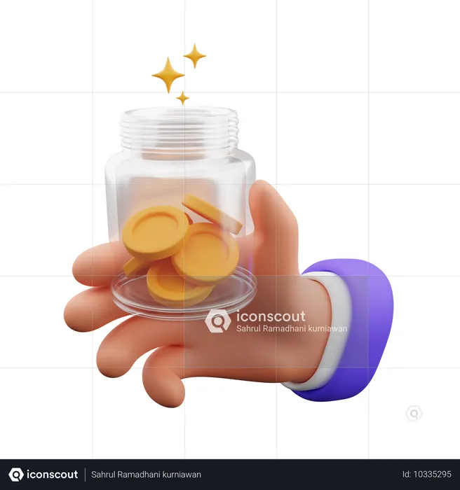 Hand holding coins on jars  3D Icon