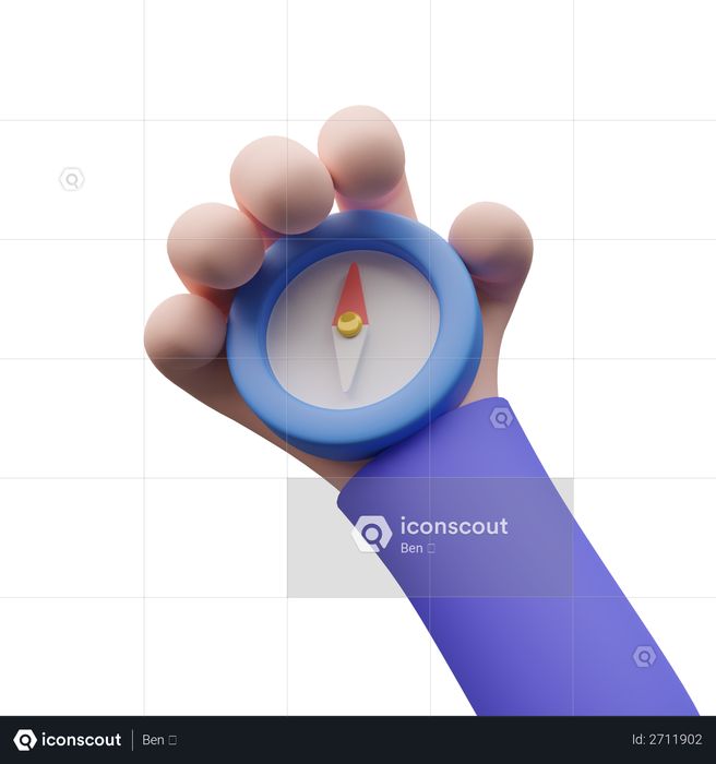Hand holding compass 3D Illustration