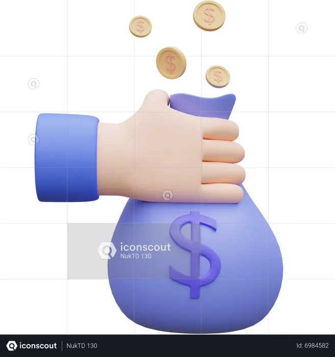 Hand Holding Dollar Bag  3D Icon