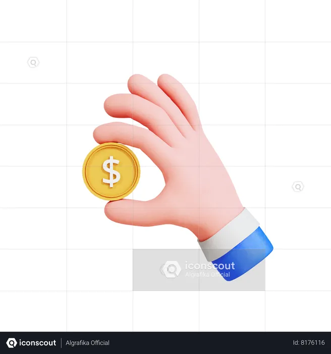Hand Holding Dollar Coin  3D Icon