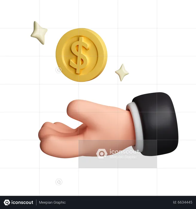 Hand Holding Dollar Coin  3D Icon