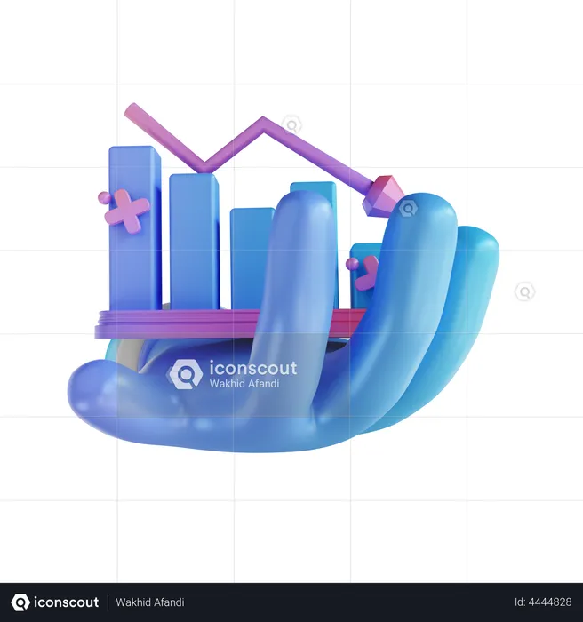 Hand Holding Down Graph  3D Illustration