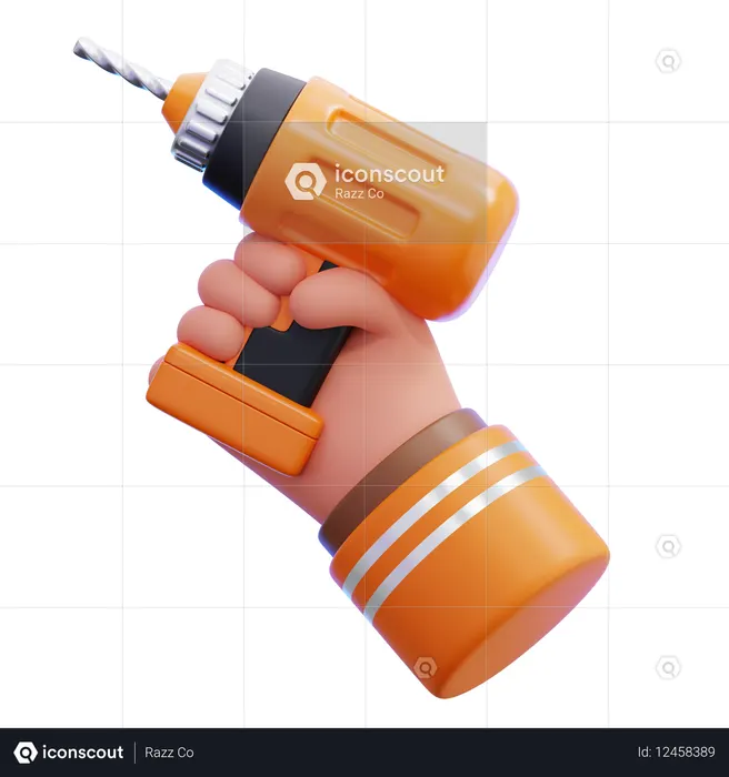 Hand Holding Drill Machine  3D Icon