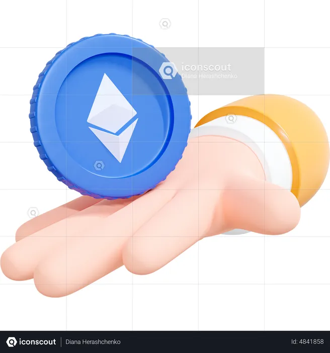 Hand Holding Ethereum Coin  3D Icon