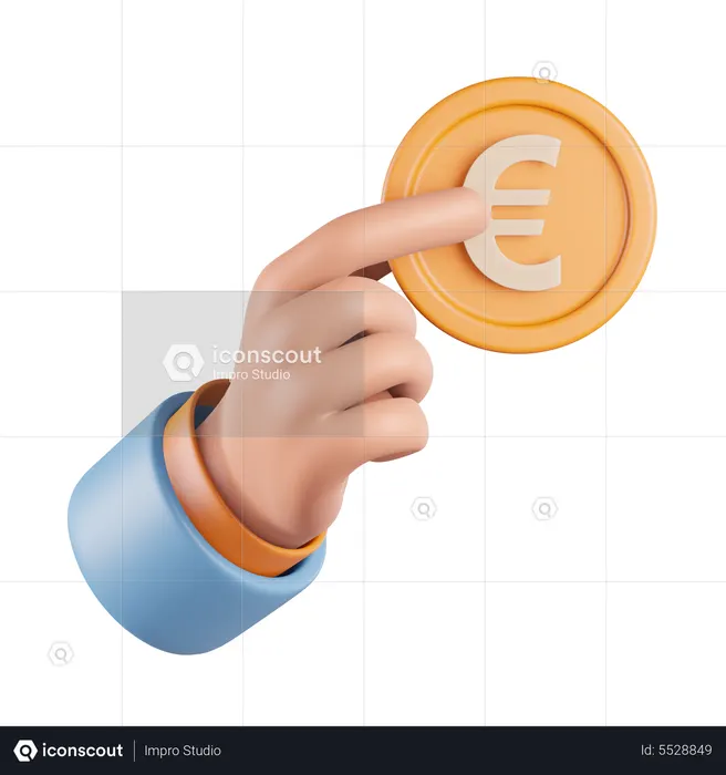 Hand Holding Euro Coin  3D Icon
