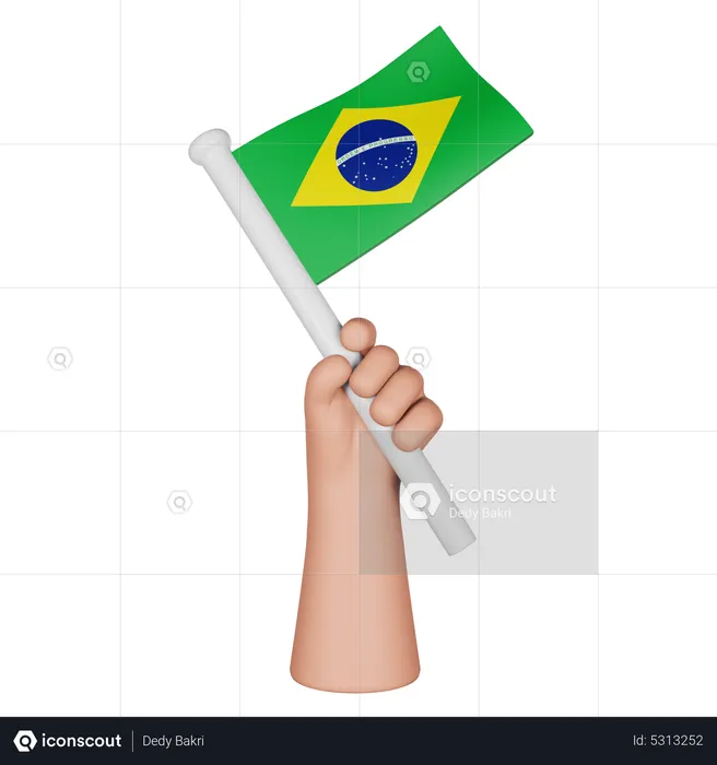 Hand Holding Flag Of Brazil Flag 3D Icon