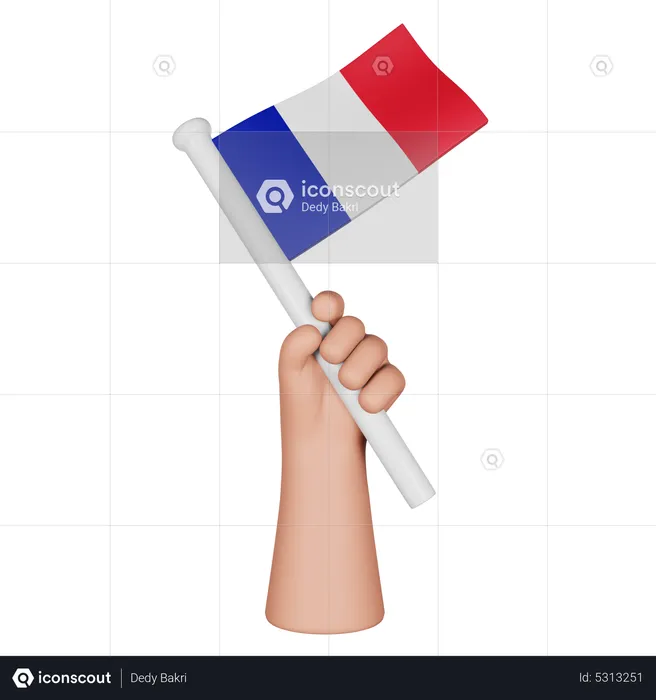 Hand Holding Flag Of France Flag 3D Icon