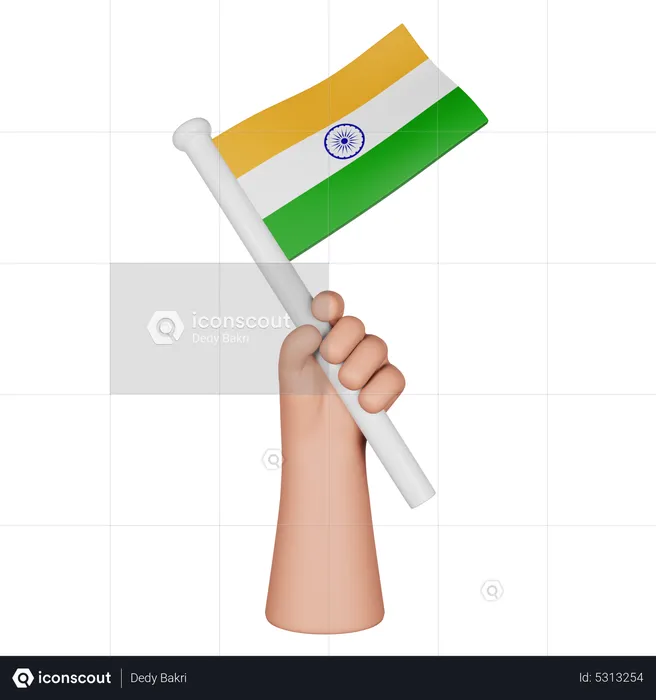 Hand Holding Flag Of Indian Flag 3D Icon