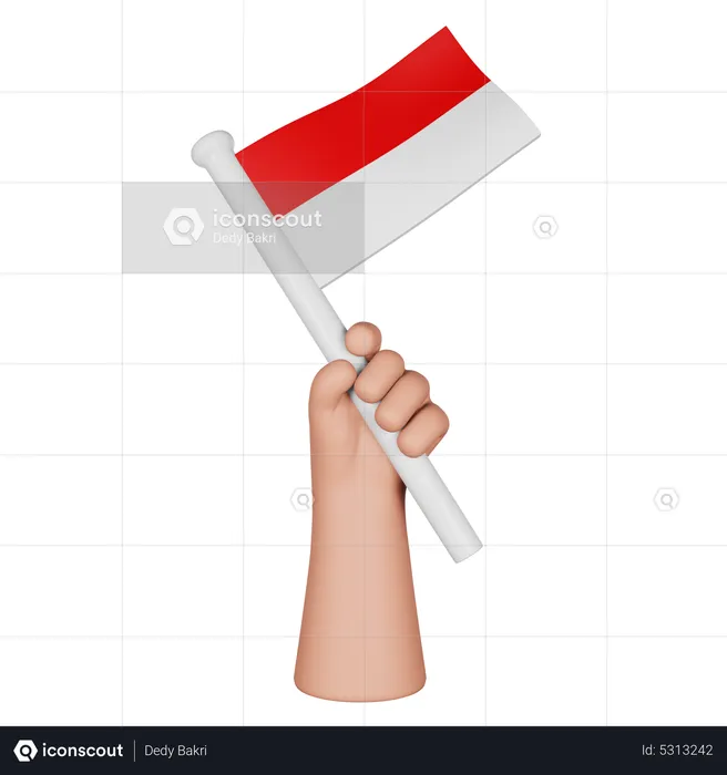 Hand Holding Flag Of Indonesia Flag 3D Icon