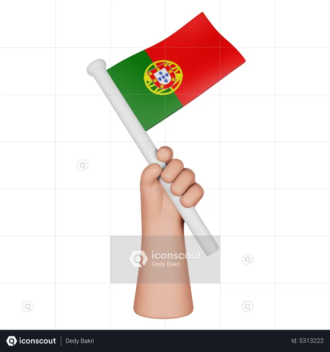 Hand Holding Flag Of Portugal Flag 3D Icon