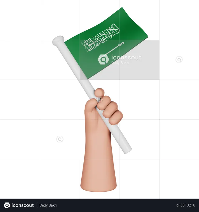 Hand Holding Flag Of Saudi Arabia Flag 3D Icon