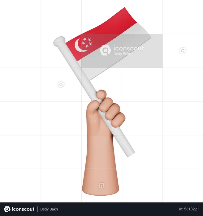 Hand Holding Flag Of Singapore Flag 3D Icon