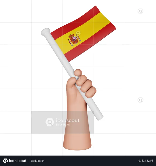 Hand Holding Flag Of Spain Flag 3D Icon