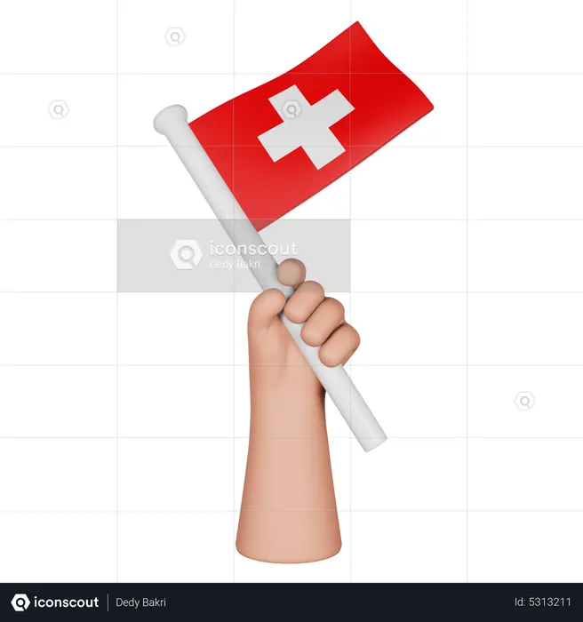 Hand Holding Flag Of Switzerland Flag 3D Icon