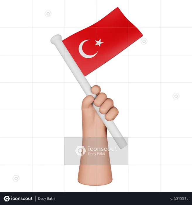 Hand Holding Flag Of Turkey Flag 3D Icon