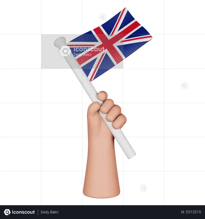 Hand Holding Flag Of United Kindom Flag 3D Icon