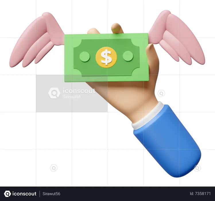 Hand Holding Flying Money  3D Icon