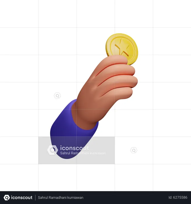 Hand Holding Gold Medal  3D Icon