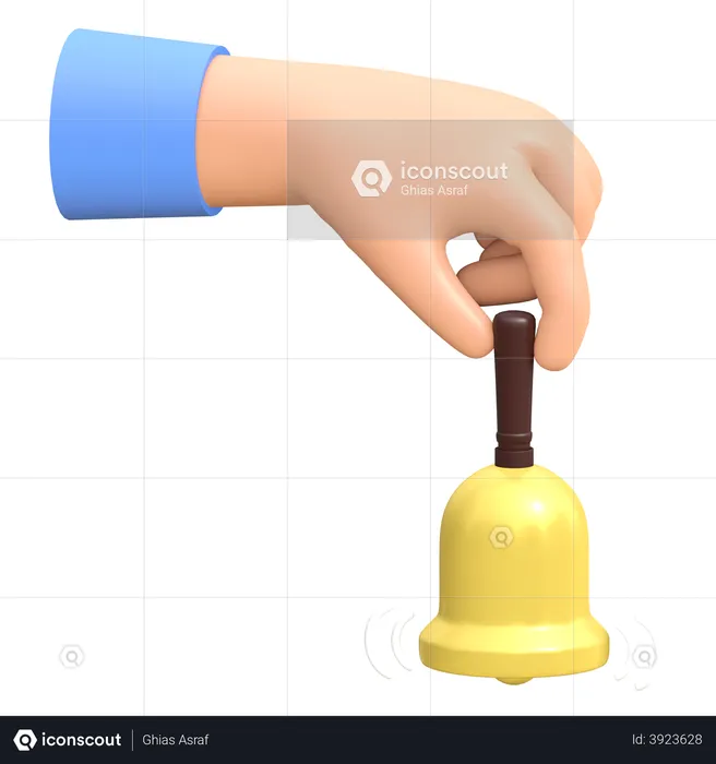 Hand holding golden bell with handle  3D Illustration