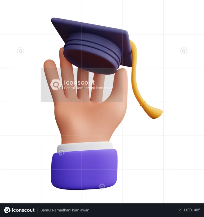 Hand Holding Graduation Cap  3D Icon