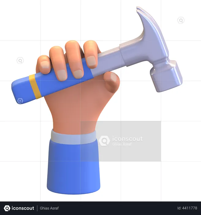 Hand holding hammer  3D Illustration