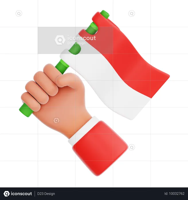 Hand Holding Indonesia Flag On Bamboo  3D Icon