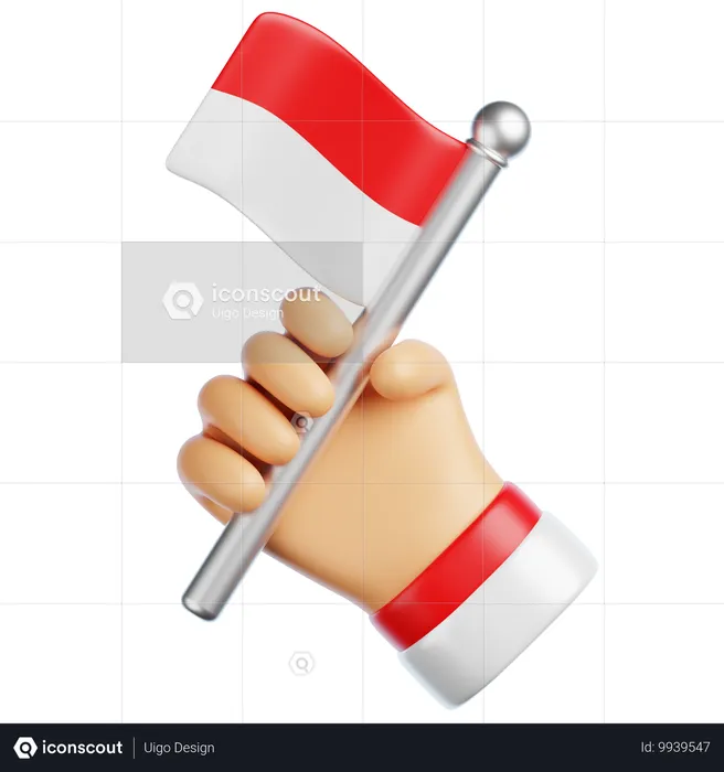 Hand Holding Indonesian Flag  3D Icon