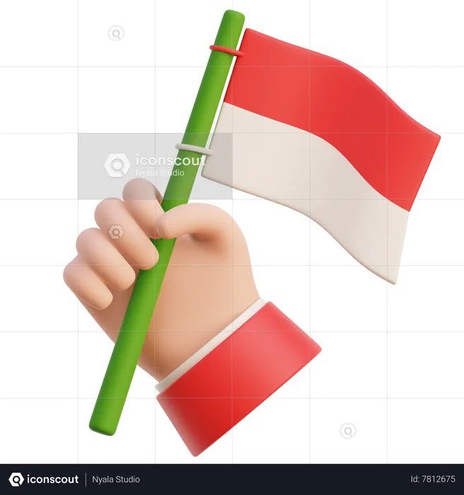 Hand Holding Indonesian Flag  3D Icon