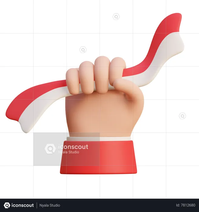 Hand Holding Indonesian Flag  3D Icon