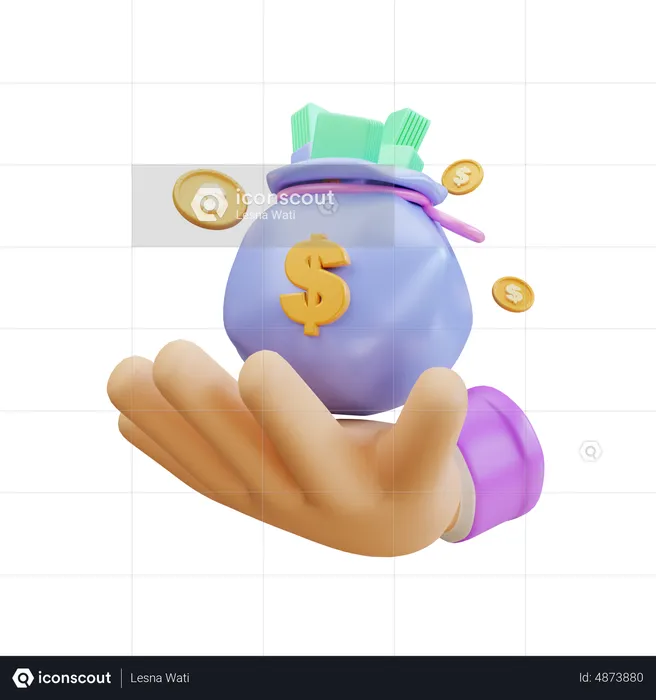 Hand Holding Money Bag  3D Icon