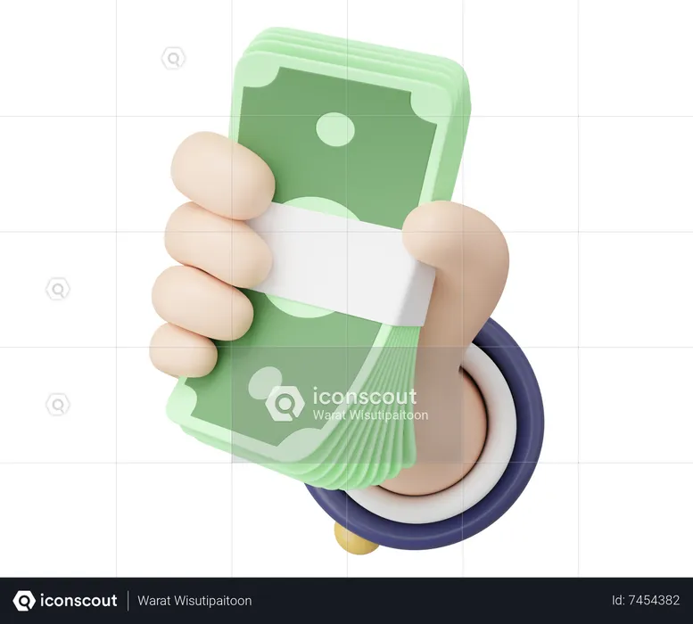 Hand Holding Money Bundle  3D Icon