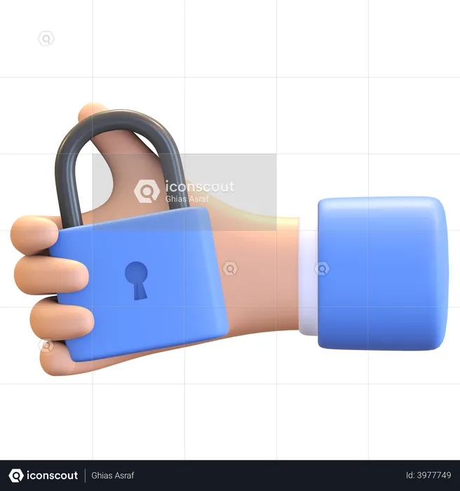 Hand holding padlock  3D Illustration