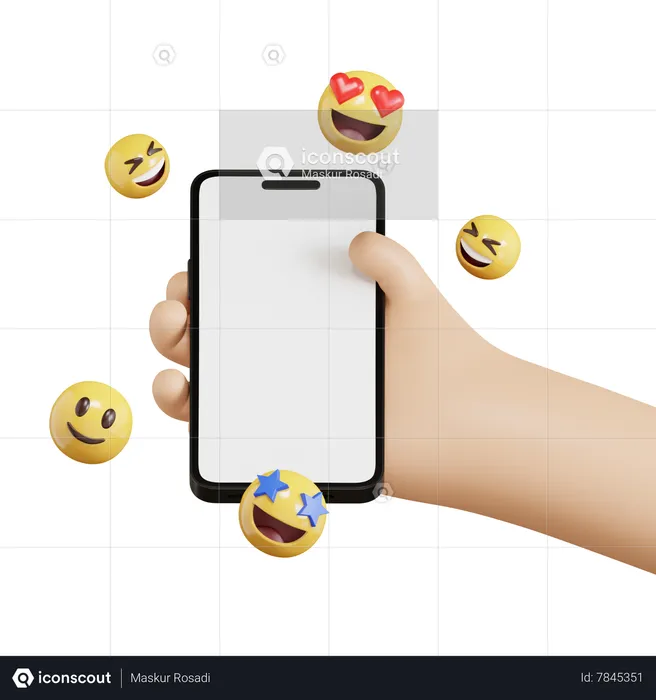 Hand Holding Phone With Emoji Emoji 3D Icon