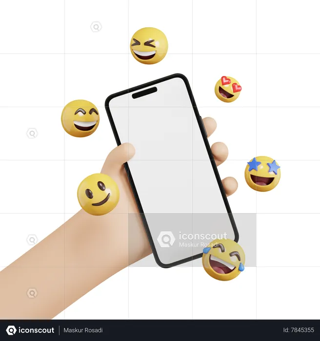 Hand Holding Phone With Emoji Emoji 3D Icon