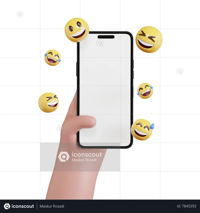 Hand Holding Phone With Emoji Emoji 3D Icon