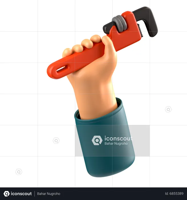 Hand holding pipe wrench  3D Icon