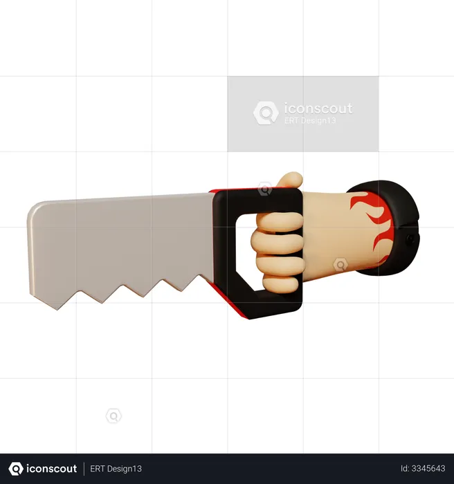 Hand holding saw  3D Illustration