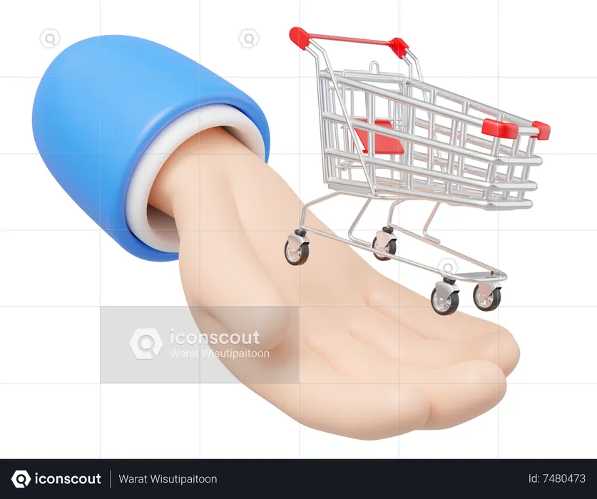 Hand Holding Shopping Cart  3D Icon