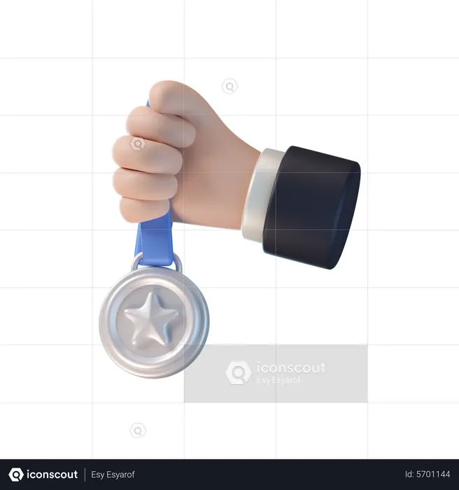 Hand Holding Silver Meda  3D Icon